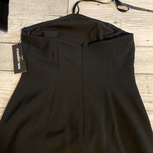 Karl Lagerfeld Black Halter Mini Dress, Black Slit - Picture 16 of 16